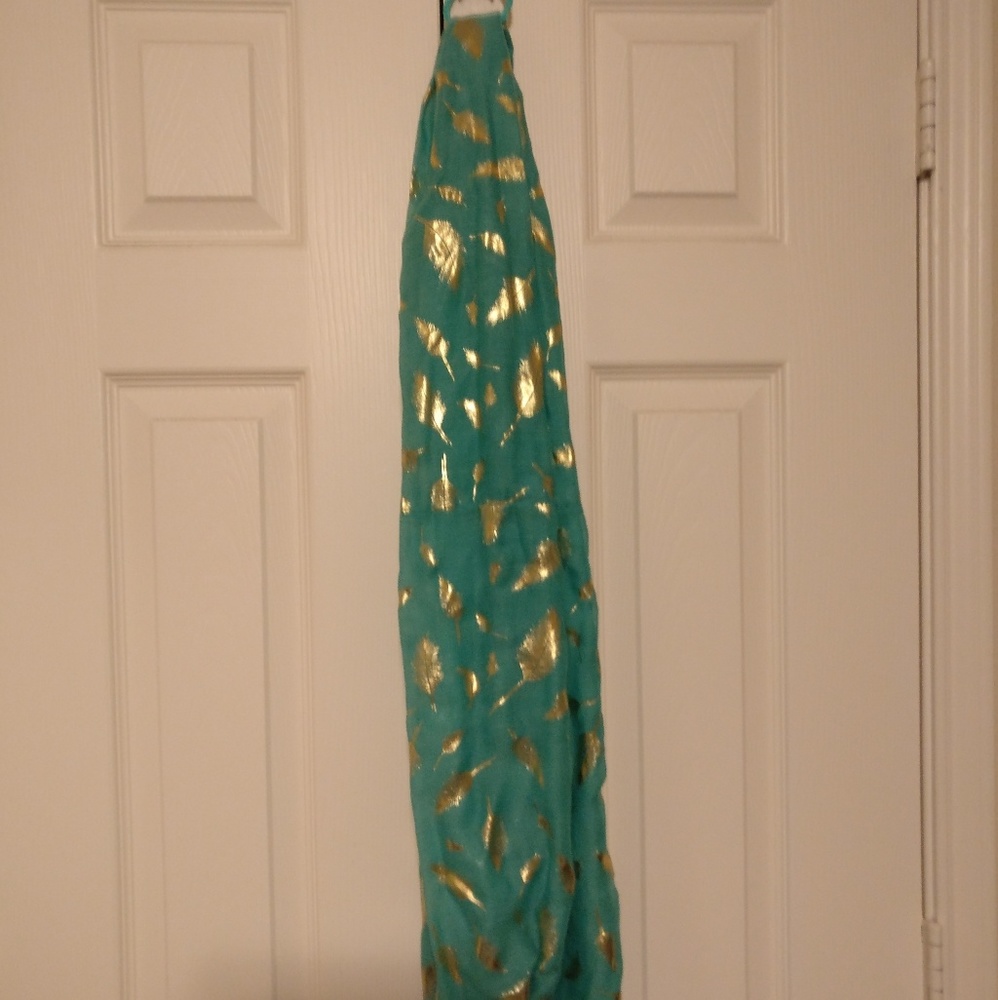 Blue and gold feathers infinity scarf